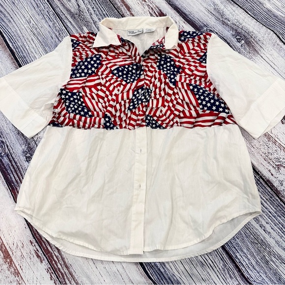 Vintage Willow Bay Patriotic Flag Wide Sleeve Button Down Shirt​ - Picture 2 of 7